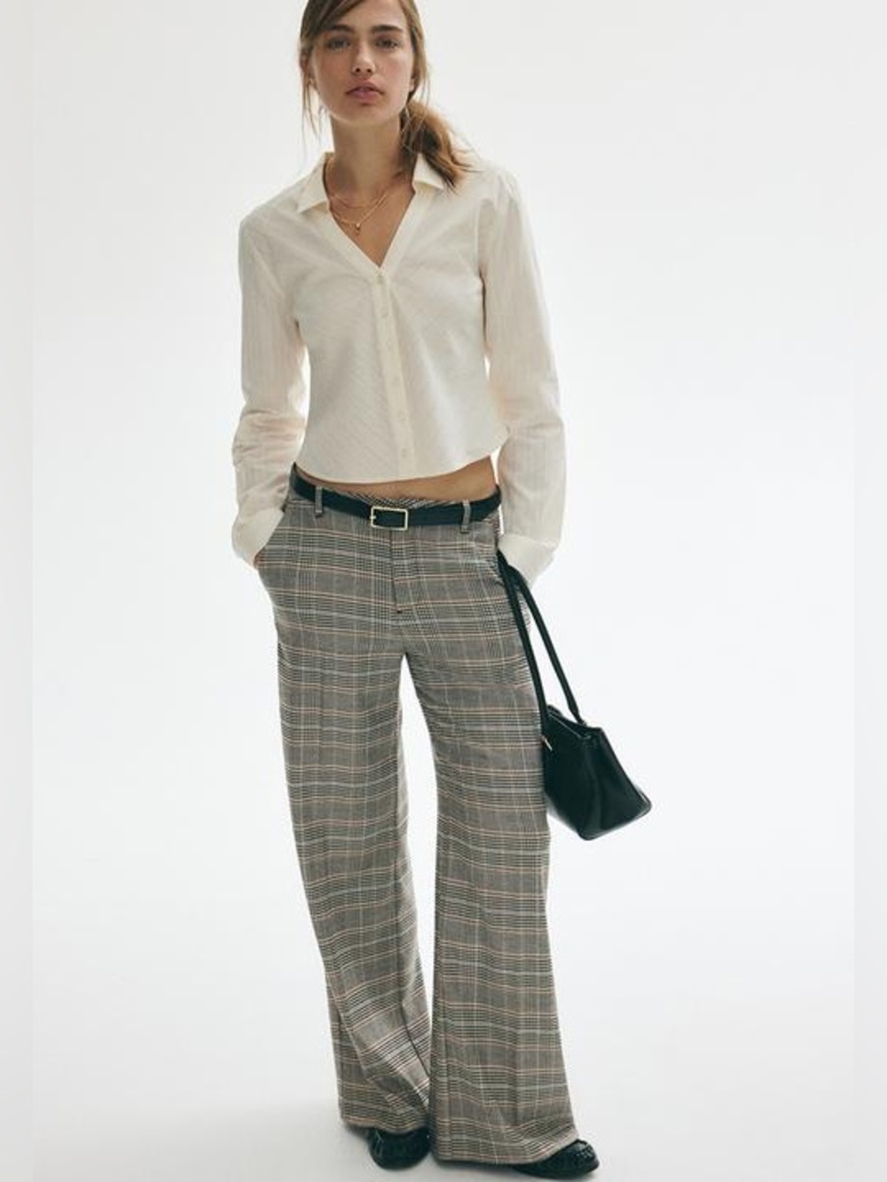 H&M Beige Plaid Dress Wide Leg Pants